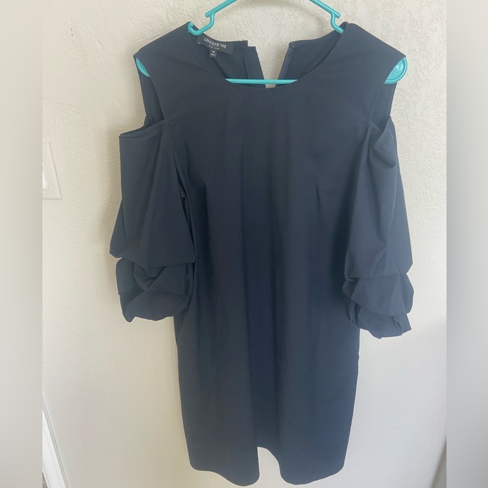 Lafayette 148 New York Black Fitted Cold Shoulder Dress Sz M